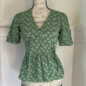 Lucky Brand Green Wrap Blouse XS 100% Cotton Natural Fibers
